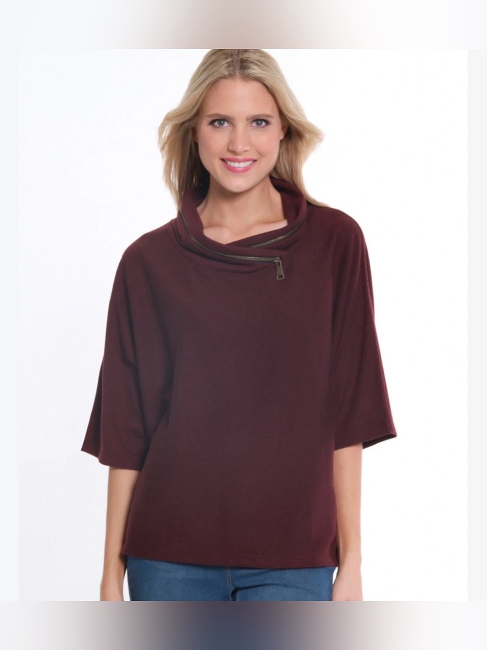 MULTIPLES M44114TW
WOMEN'S ELBOW DOLMAN
ZIP COWL TOP